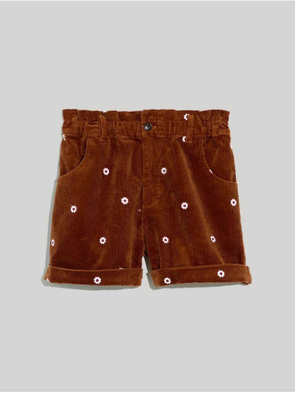 NWOT - 100% Cotton, Madewell Brown Corduroy Daisy-Embroidered Shorts - XS